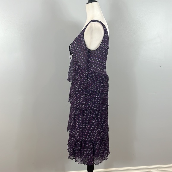 Moschino Cheap and Chic Silk Halter Top Ruffle Dress with Purple Heart Pattern - Picture 8 of 17